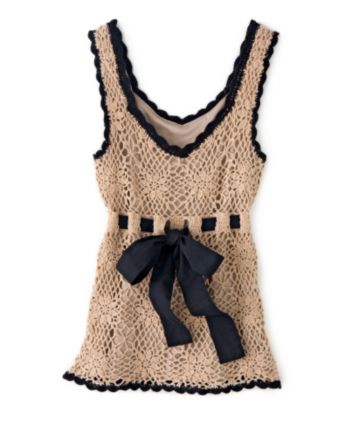 J.J. Basics™ Juniors' Crocheted Tie-front Tank Sweater - New Vintage