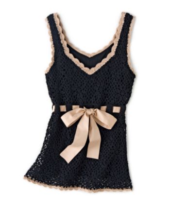 J.J. Basics™ Juniors' Crocheted Tie-front Tank Sweater - Black