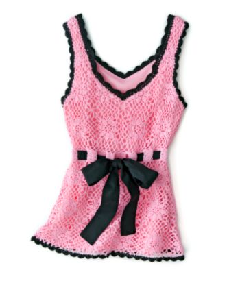 J.J. Basics™ Juniors' Crocheted Tie-front Tank Sweater - Paris Pink