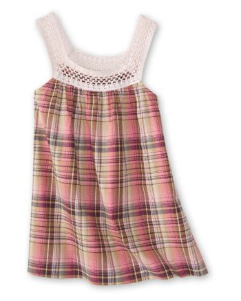 Love Rocks Juniors' Crochet-trimmed Plaid Tunic - Pink/Cream