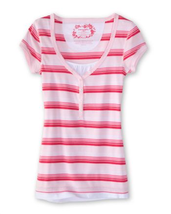 Energie® Juniors' Striped Henley - Sweet Pink