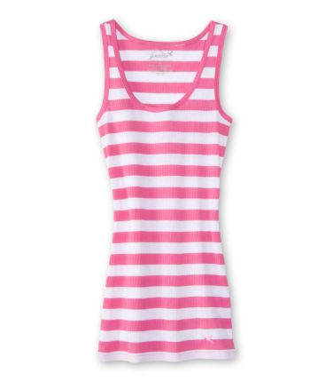 Grane Juniors' Ribbed Striped Tank - White/Razz Berry