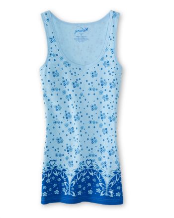 Grane Juniors' Ribbed Floral-print Tank - Ocean Breeze/Blue Ribbon