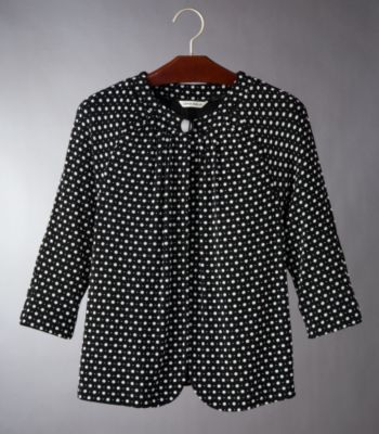 Laura Ashley® Petites' Trip Ready Slinky Swing Cardigan - Black/White Dot Print