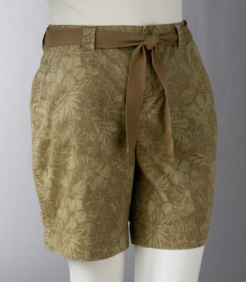 Relativity Women's Plus Size Belted Twill Shorts - Khaki Floral Print