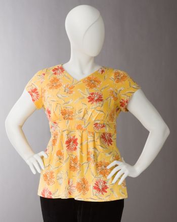 Studio Works Women's Plus Size Pleated Floral V-neck Babydoll Top - Jonquil Yellow