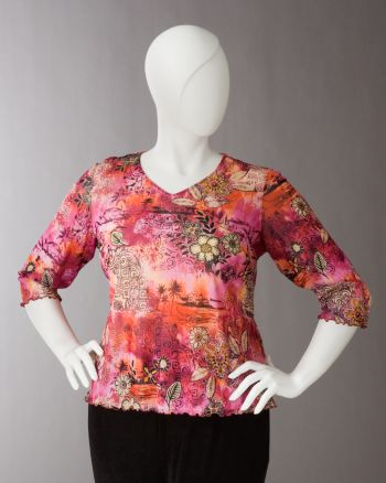 Laura Ashley® Women's Plus Size 3/4-sleeve Mesh V-neck Top - Pink Freesia