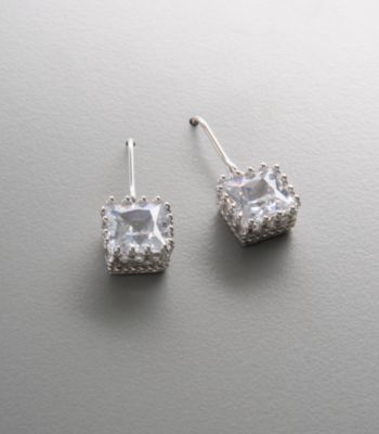 Athra Sterling Silver & Cubic Zirconia Crown-set Sqaure Drop Earrings