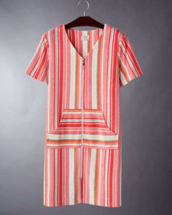 Jasmine Rose Women's Short Sleeve Zip Knit Terry Robe - Lipstick Stripe