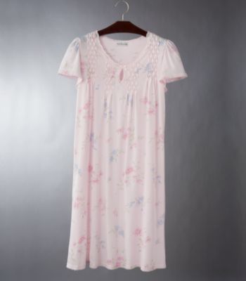 Miss Elaine Women's Silky Knit Flutter Gown - Pink Print