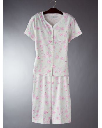 Karen Neuburger Women's Rose & Shine Cardigan Crop PJ - Lime Floral