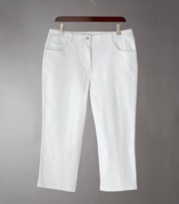 Laura Ashley® Women's Cropped Jeans with Diamond Stud Accents - White