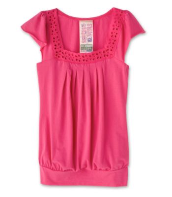 Fresh Brewed Juniors' Eyelet-trimmed Flutter Sleeve Tunic