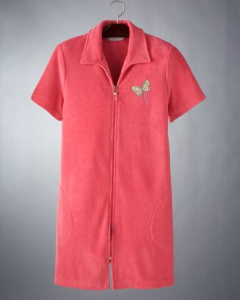 Jasmine Rose Women's Short Sleeve Zip Knit Terry Robe w/Applique - Pink