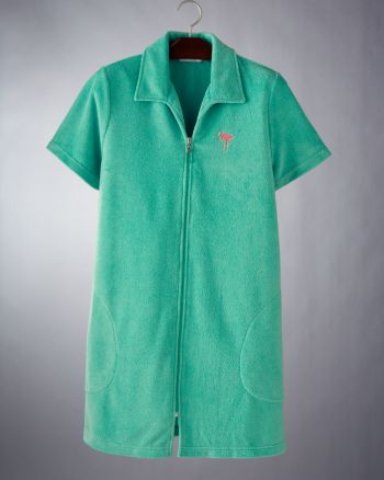 Jasmine Rose Women's Short Sleeve Zip Knit Terry Robe w/Applique - Caribe Green