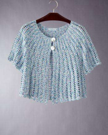 J.H. Collectibles Women's Short Sleeve Crocheted Cardigan - Cape Blue Multi