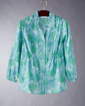 J.H. Collectibles Women's 3/4-sleeve Printed Woven Shirt - Mineral Multi