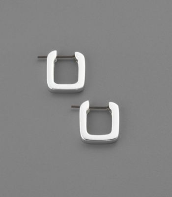 Lauren Ralph Lauren Sterling Silvertone Square Edge Hoop Earrings
