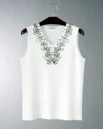 Laura Ashley® Women's Sleeveless V-neck Embellished Sweater - Classic White