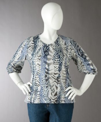 Studio Works Women's Plus Size 3/4-length Sleeve Shirred Printed V-Neck Top - Pale Gray Heather