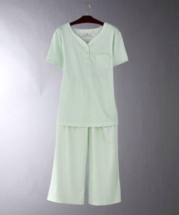 Karen Neuburger® Women's Plus Size Short Sleeve Henley Crop PJ - Green Ditsy Floral