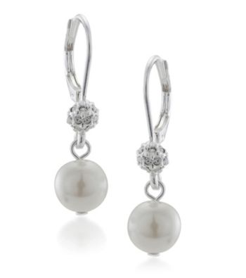 Carolee Tiny Pave Pearl Drop Earrings - Silver