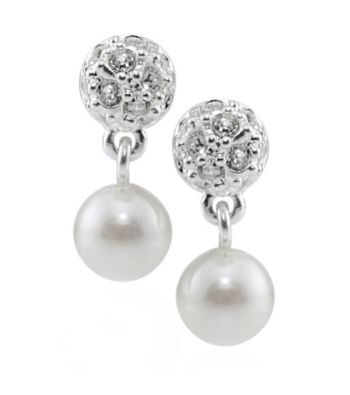 Carolee Extra Tall Pave Top Pearl Drop Earrings - Silver
