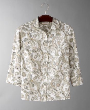 Studio Works Petites' Paisley Wrinkle-free Woven Shirt - Fatigue Green
