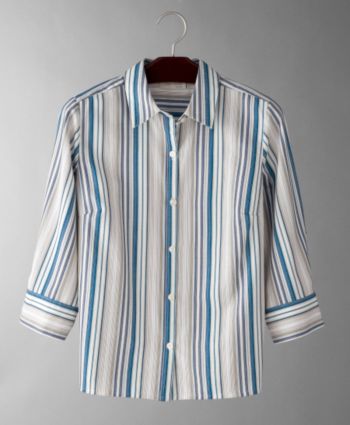 Studio Works Petites' Striped Wrinkle-free Woven Shirt - Indian Sea