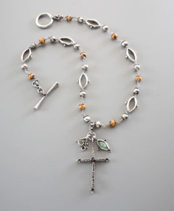 Lucky Brand® Beaded Cross Charm Necklace - Silvertone