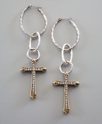 Lucky Brand® Hammered Hoop Cross Earrings