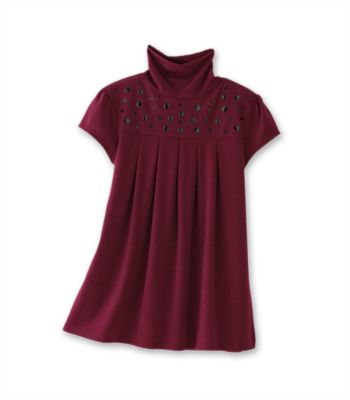 Amy Byer Girls' 7-16 Bead Mock Neck Top - Plum