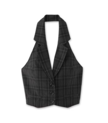 Star City Juniors' Halterneck 3-button Vest - Black Plaid