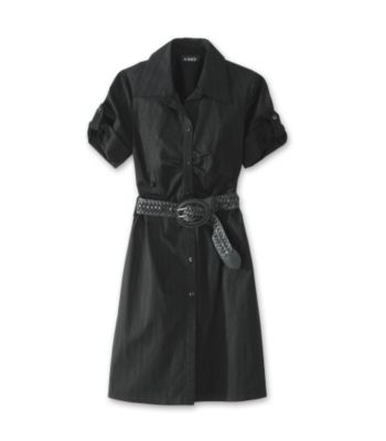 A. Byer Juniors' Tab-sleeve Belted Shirtdress - Black