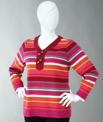 Studio Works Women's Plus Size Layered-look Santa Fe Stripe Toggle-front Brushed Tunic - Peruvian Plum