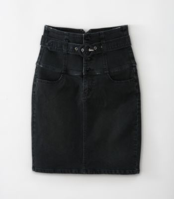 Piama Juniors' High-waisted Belted Denim Skirt - Klum Wash