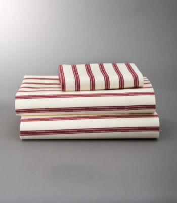 Ruby Ticking Stripe Flannel Sheet Set by LivingQuarters