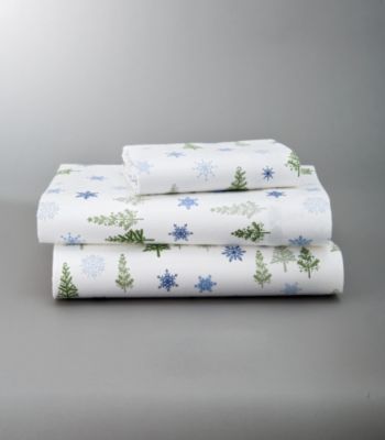 Trees/Snowflakes Print Flannel Sheet Set by LivingQuarters