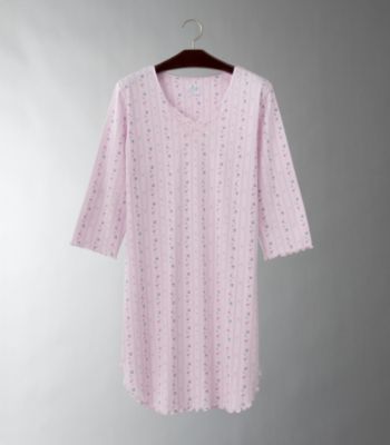 Aria® Women's & Plus Size Brushed V-Neck Sleepshirt - Dark Pink Floral Stripe