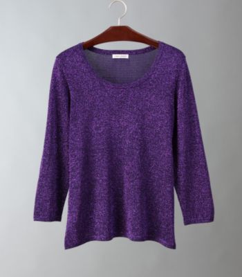 Laura Ashley® Women's 3/4-sleeve Scoopneck Tee - Purple Monaco Lurex®