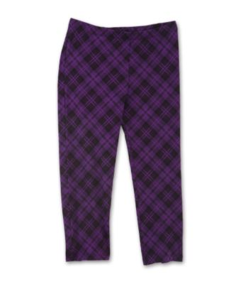 L8ter Juniors' Printed Cropped Leggings - Purple Plaid