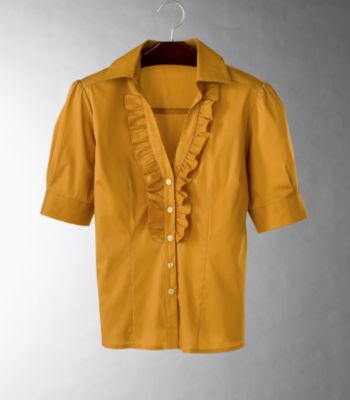 NY Collection Women's Ruffle-front Woven Blouse - Crown