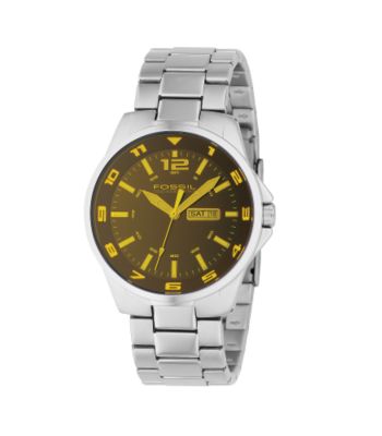 Fossil® Men's Stainless Steel Sport Black Dial Watch - Yellow Crystal