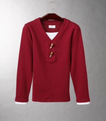 Studio Works Women's Layered-look Toggle-front Brushed Tunic - Russian Red