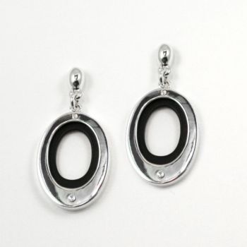 Nine West® Jet and Silvertone Button Drop Earrings