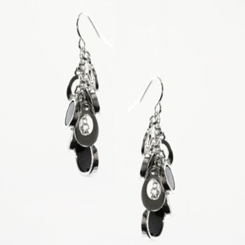 Nine West® Jet and Silvertone Chandelier Earrings
