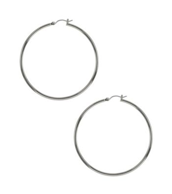 Nine West® Large Polished Silvertone Click It Hoop Earrings