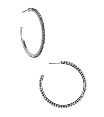 Nine West® Silvertone Medium Size Crystal Stone Hoop Earrings