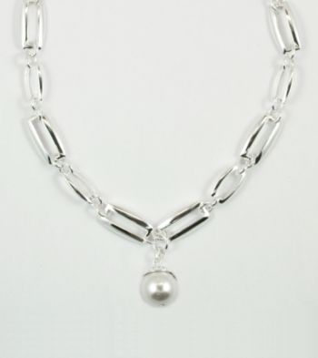 Anne Klein® Silvertone Chain Necklace with Pearl Drop