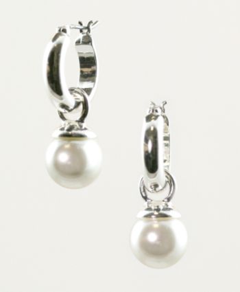 Anne Klein® Silvertone Click Hoop with Pearl Drop Earrings